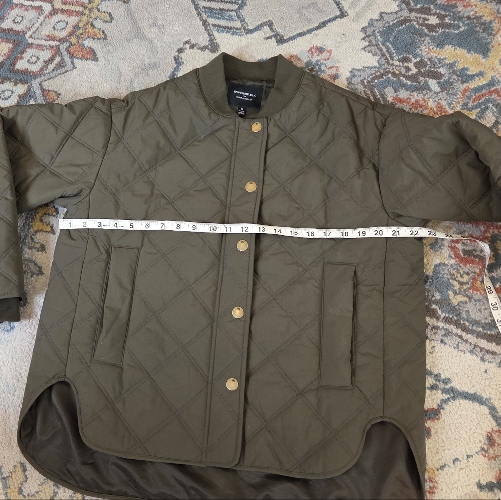 Banana Republic Nylon Quilted Jacket Water Resistant Snap Zip Bomber Green Small - Picture 8 of 14